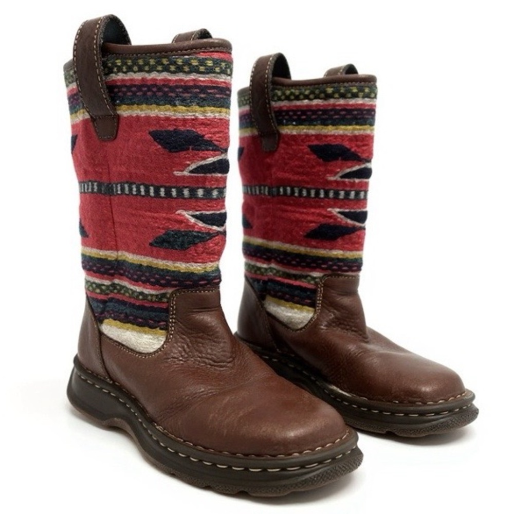 BORN Brown Leather Kilim Woven Blanket Shaft Western Mid High Boot Sz 9 - Picture 2 of 6